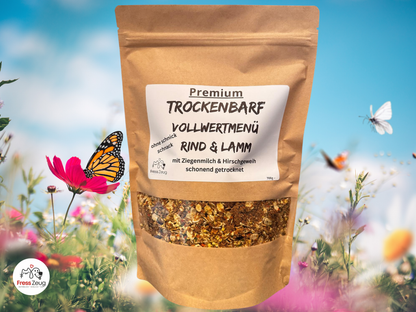 Trockenbarf Rind & Lamm mit Ziegenmilch & Hirschgeweih