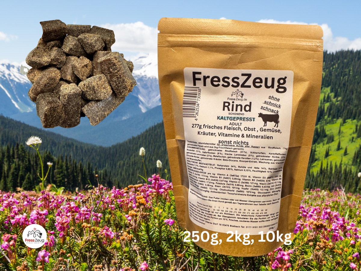 FressZeug Rind kaltgepresst – Originalverpackung des Trockenfutters