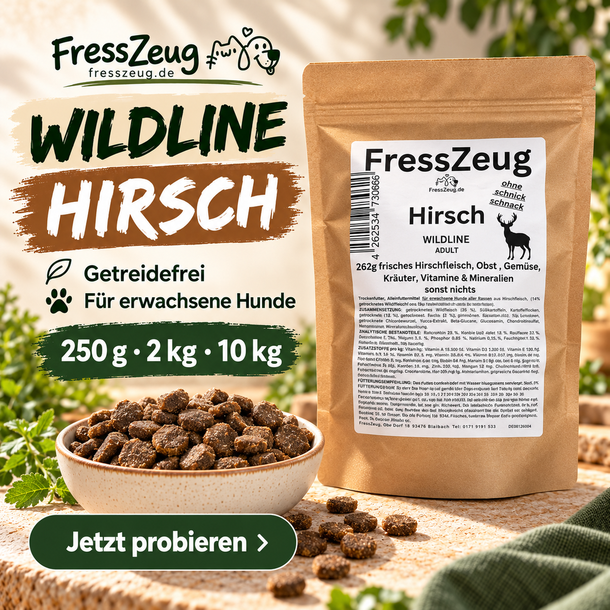 FressZeug Hirsch WILDLINE Adult – Getreidefreies Trockenfutter