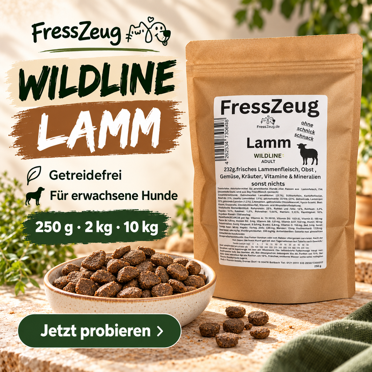 FressZeug Lamm WILDLINE Adult – Getreidefreies Trockenfutter