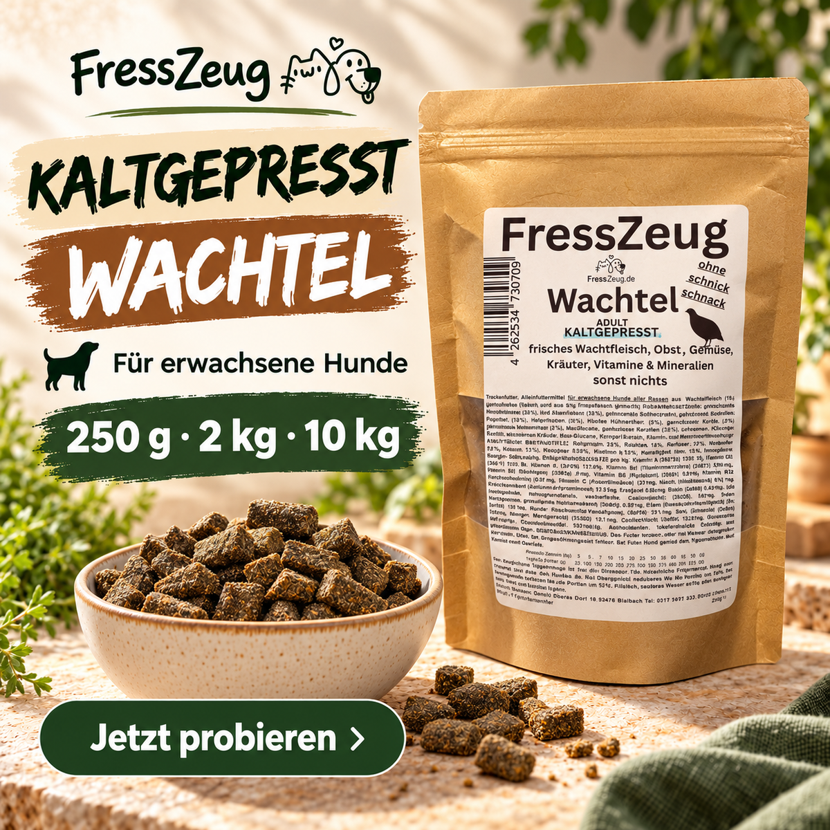 FressZeug Wachtel Adult – Kaltgepresstes Trockenfutter
