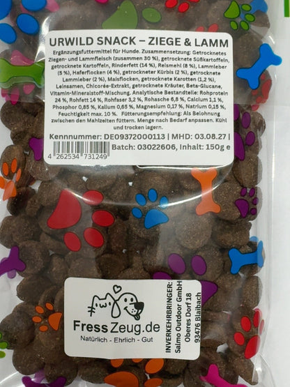 URWILD Snack – Ziege & Lamm 150 g | Hundeleckerli